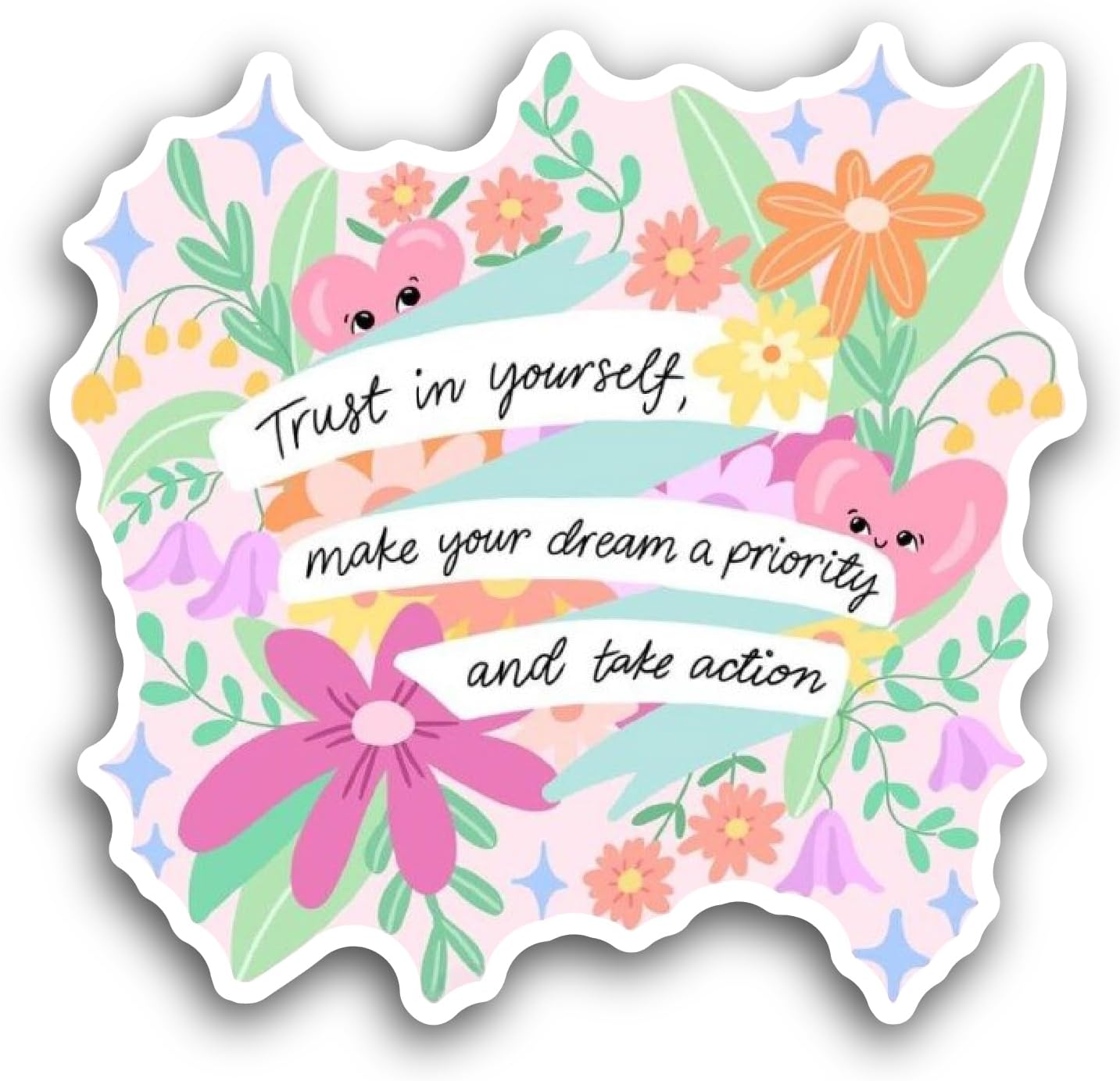 2 (Pieces) 3" and 5" Purple Floral Background Trust in Yourself Text Sticker, Waterproof Vinyl Decals for Many Purpose Like Cars, Trucks, Laptops, Phones, Windows and More