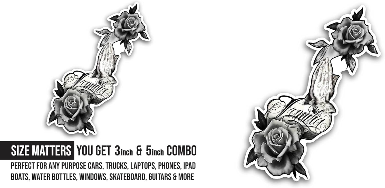 2 (Pieces) 3" and 5" Roses and Hands Sticker, Waterproof Vinyl Decals for Many Purpose Like Cars, Trucks, Laptops, Phones, Windows and More