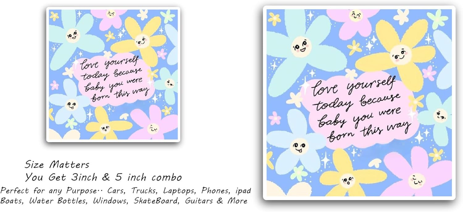 2 (Pieces) 3" and 5" Love Yourself Today Text Sticker, Waterproof Vinyl Decals for Many Purpose Like Cars, Trucks, Laptops, Phones, Windows and More