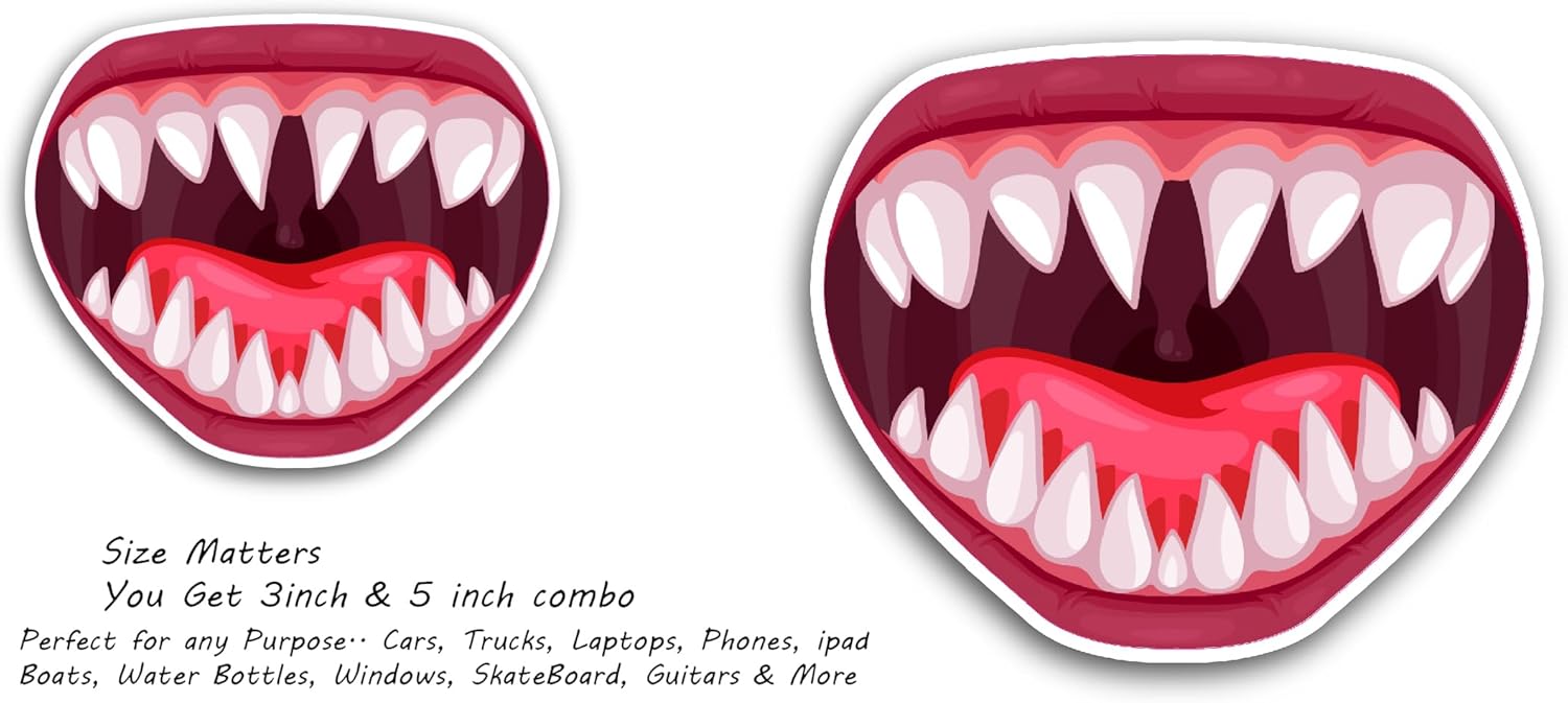 2 (Pieces) 3" and 5" Vampire Open Mouth Sticker, Waterproof Vinyl Decals for Many Purpose Like Cars, Trucks, Laptops, Phones, Windows and More
