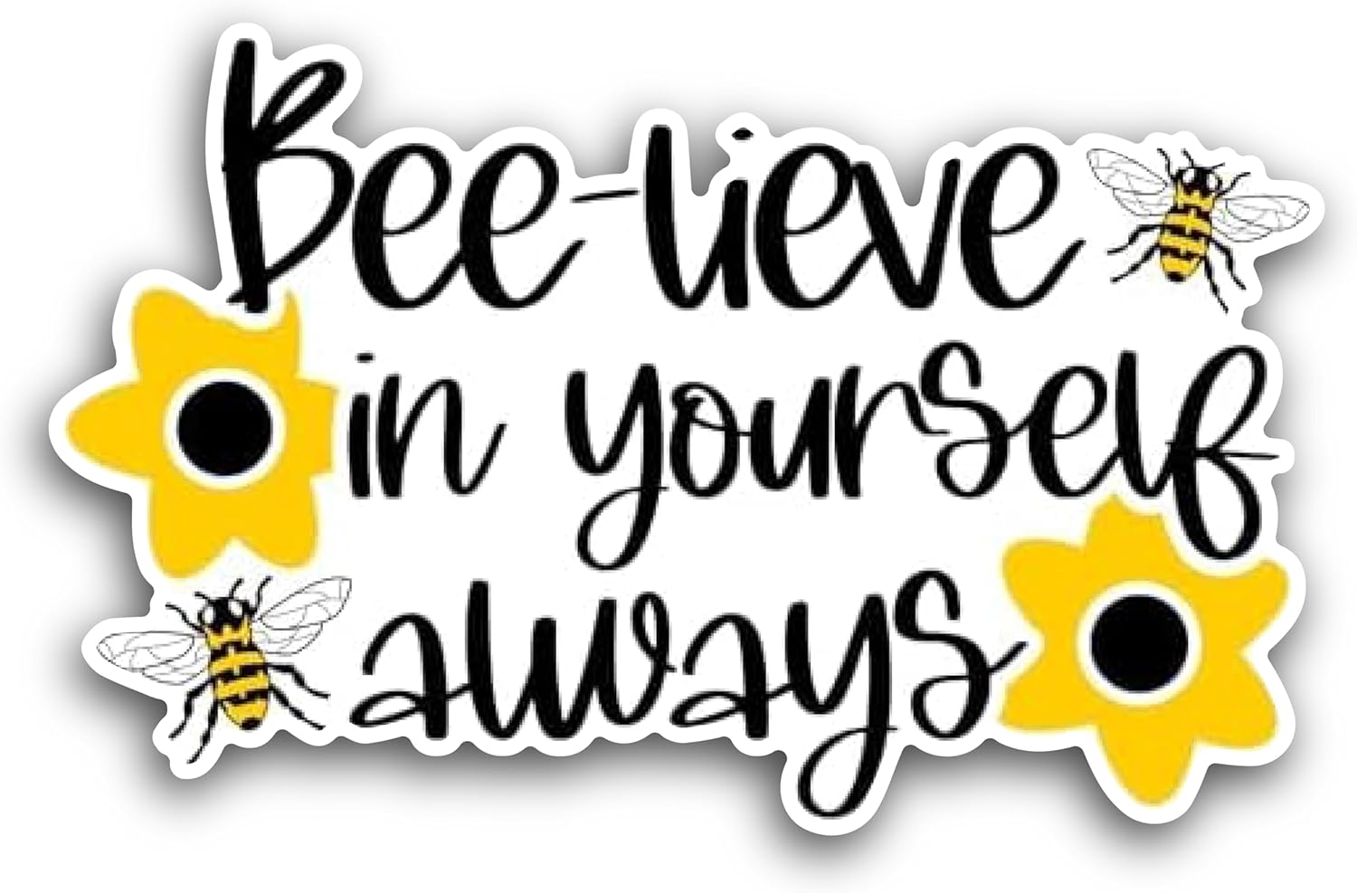 2 (Pieces) 3" and 5" Bee-Lieve in Yourself Always Decal Sticker, Waterproof Vinyl Decals for Many Purpose Like Cars, Trucks, Laptops, Phones, Windows and More