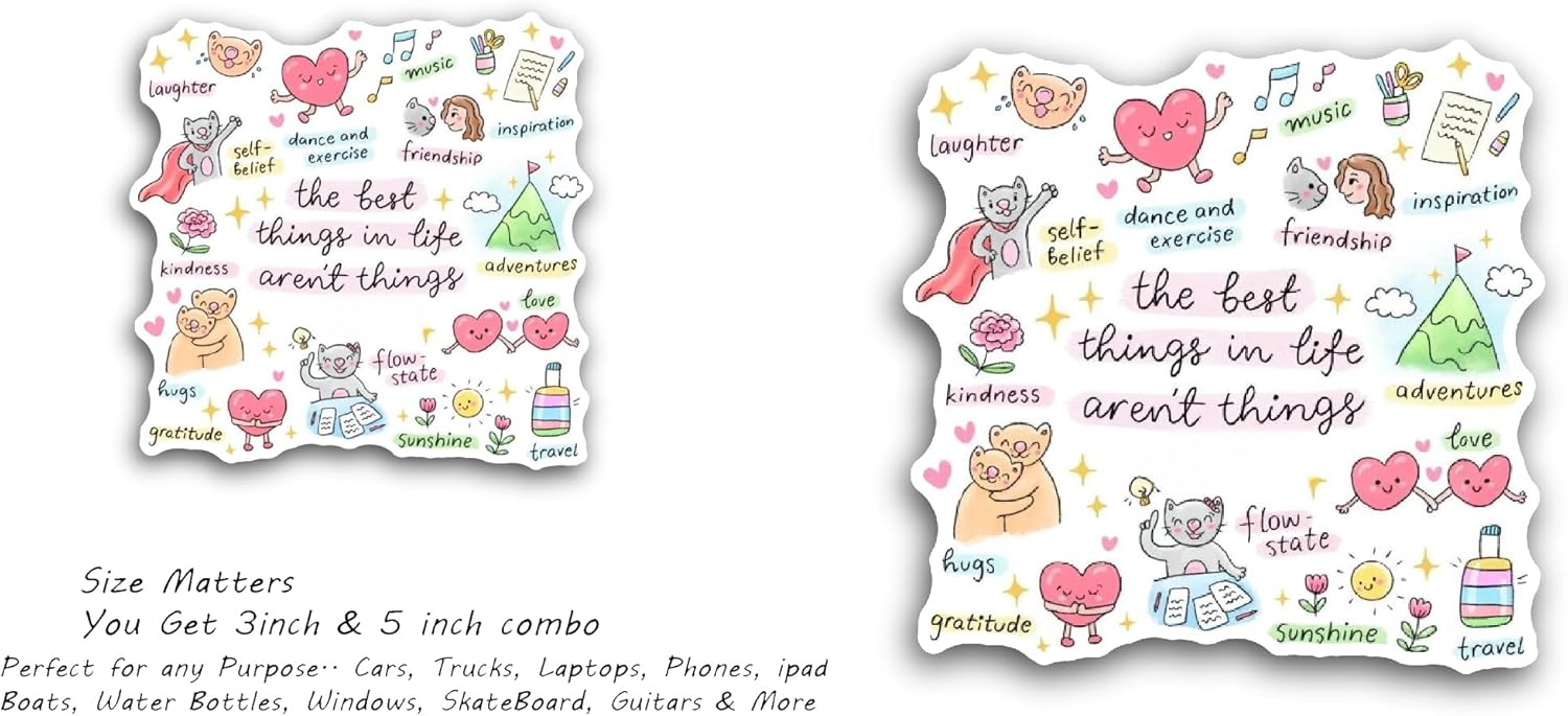 2 (Pieces) 3" and 5" Hand Drawn Animals with Lettering Sticker, Waterproof Vinyl Decals for Many Purpose Like Cars, Trucks, Laptops, Phones, Windows and More