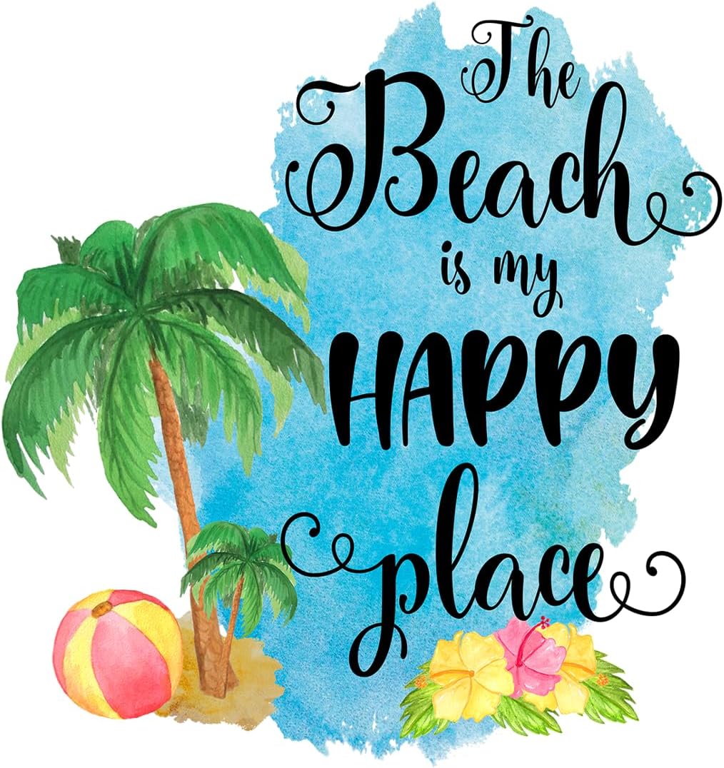 Inspirational Quote "The Beach is My Happy Place" Motivational Sticker Vinyl Decal Motivation Stickers- 5" Vinyl Sticker Waterproof
