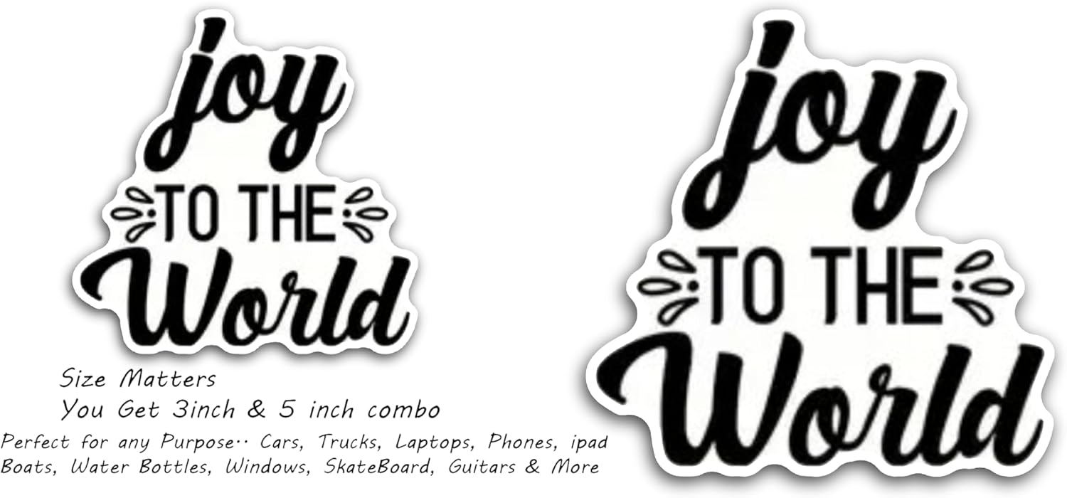 2 (Pieces) 3" and 5" Joy to The World Decal Sticker, Waterproof Vinyl Decals for Many Purpose Like Cars, Trucks, Laptops, Phones, Windows and More