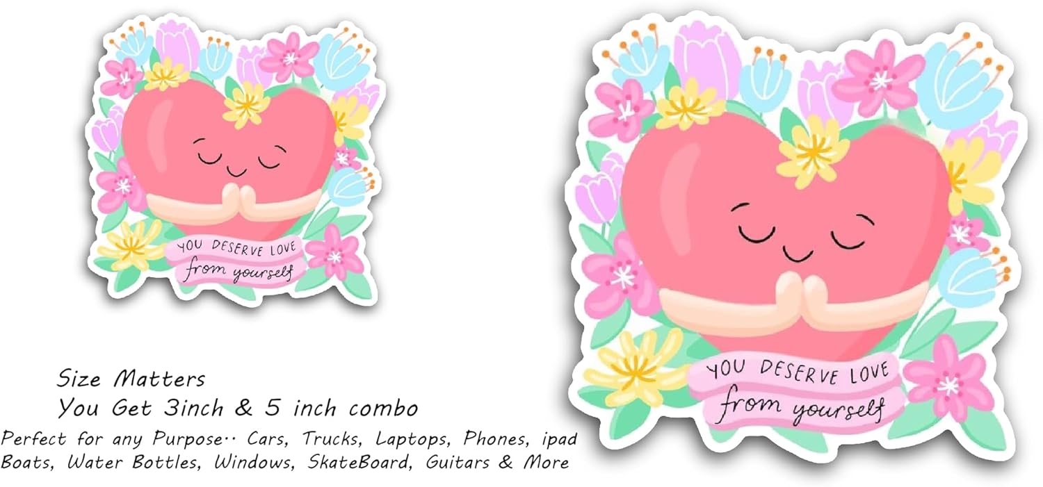 2 (Pieces) 3" and 5" Selfcare Heart Sticker, Waterproof Vinyl Decals for Many Purpose Like Cars, Trucks, Laptops, Phones, Windows and More