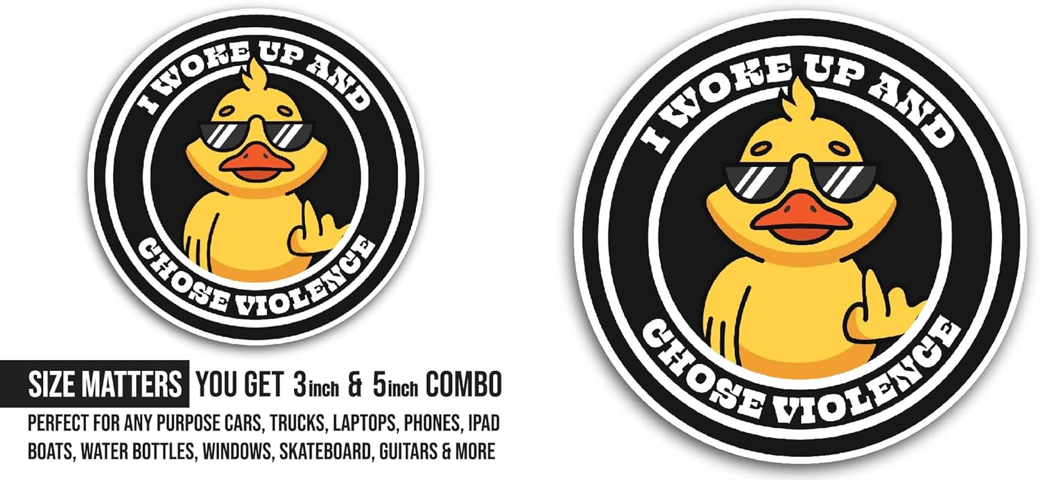 2 (Pieces) 3" and 5" I Woke Up and Choose Violence Sticker, Waterproof Vinyl Decals for Many Purpose Like Cars, Trucks, Laptops, Phones, Windows and More