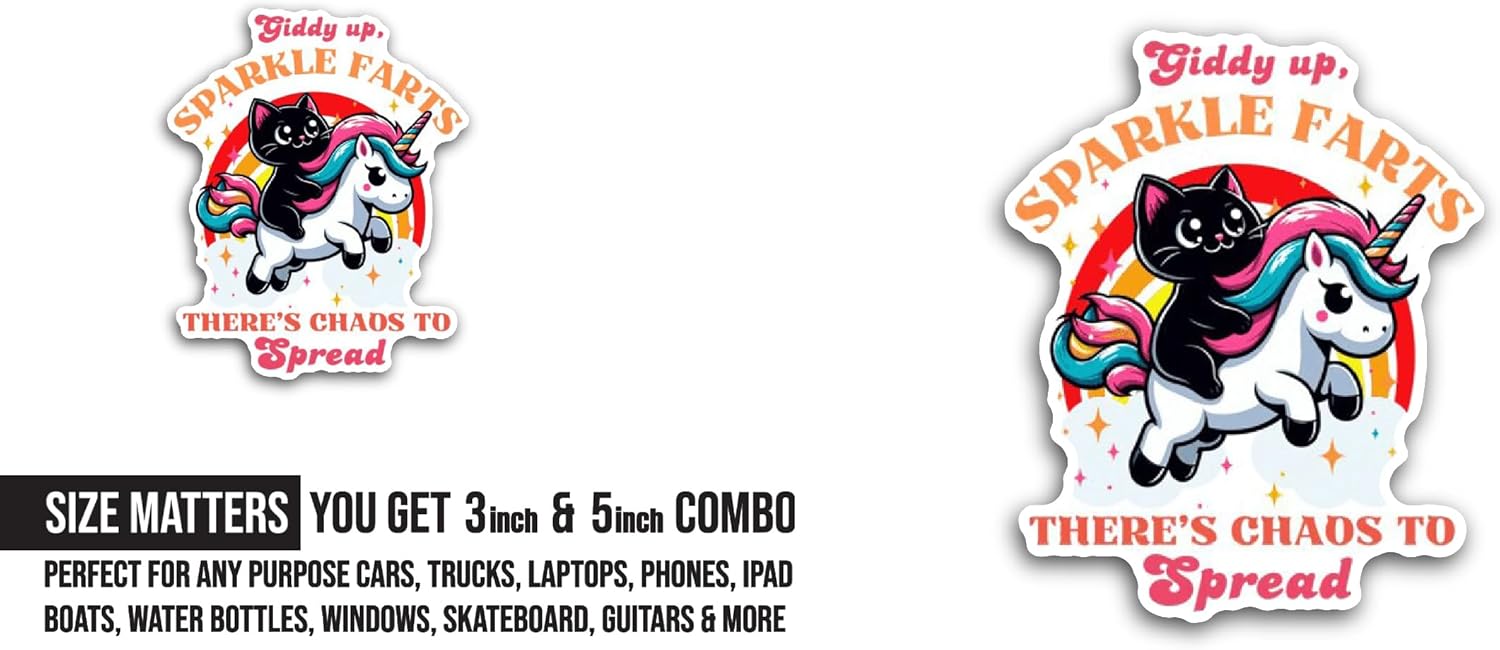 2 (Pieces) 3" and 5" Giddy Up Sticker, Waterproof Vinyl Decals for Many Purpose Like Cars, Trucks, Laptops, Phones, Windows and More