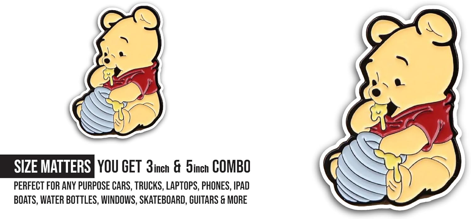 2 (Pieces) 3" and 5" Cute Bear Sticker, Waterproof Vinyl Decals for Many Purpose Like Cars, Trucks, Laptops, Phones, Windows and More