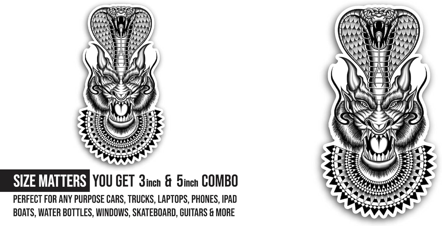 2 (Pieces) 3" and 5" Japanese Oni Mask Sticker, Waterproof Vinyl Decals for Many Purpose Like Cars, Trucks, Laptops, Phones, Windows and More