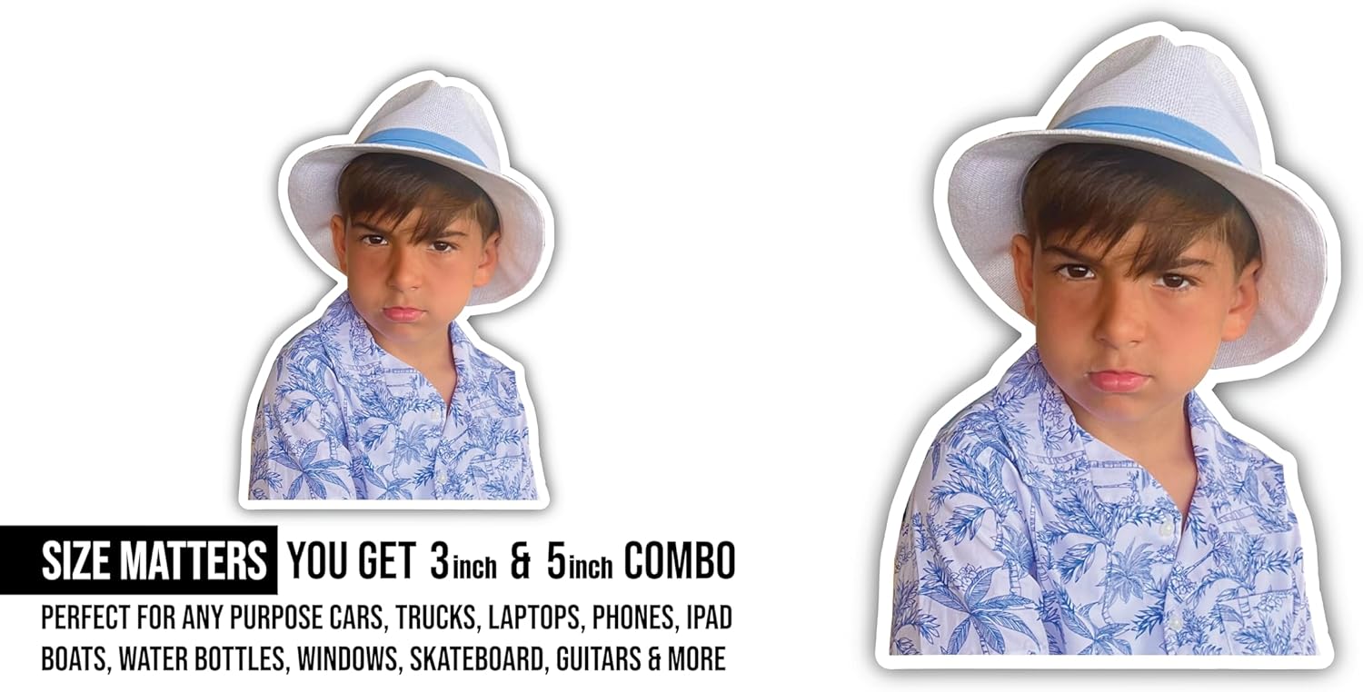 2 (Pieces) 3" and 5" Boy with Hat Sticker, Waterproof Vinyl Decals for Many Purpose Like Cars, Trucks, Laptops, Phones, Windows and More