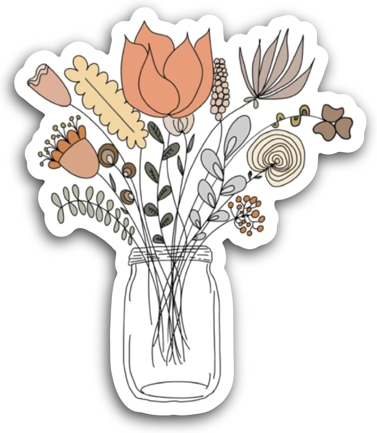 2 (Pieces) 3" and 5" Jar of Flowers Sticker, Waterproof Vinyl Decals for Many Purpose Like Cars, Trucks, Laptops, Phones, Windows and More