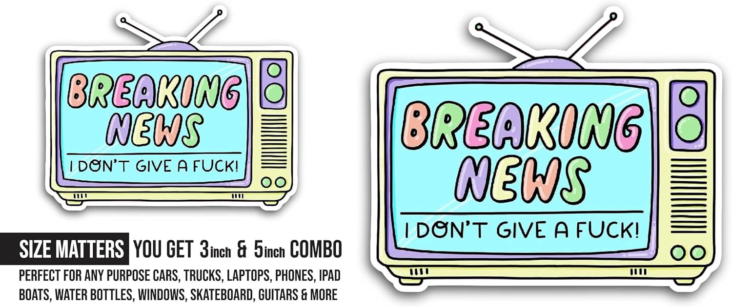 2 (Pieces) 3" and 5" Breaking News Sticker, Waterproof Vinyl Decals for Many Purpose Like Cars, Trucks, Laptops, Phones, Windows and More