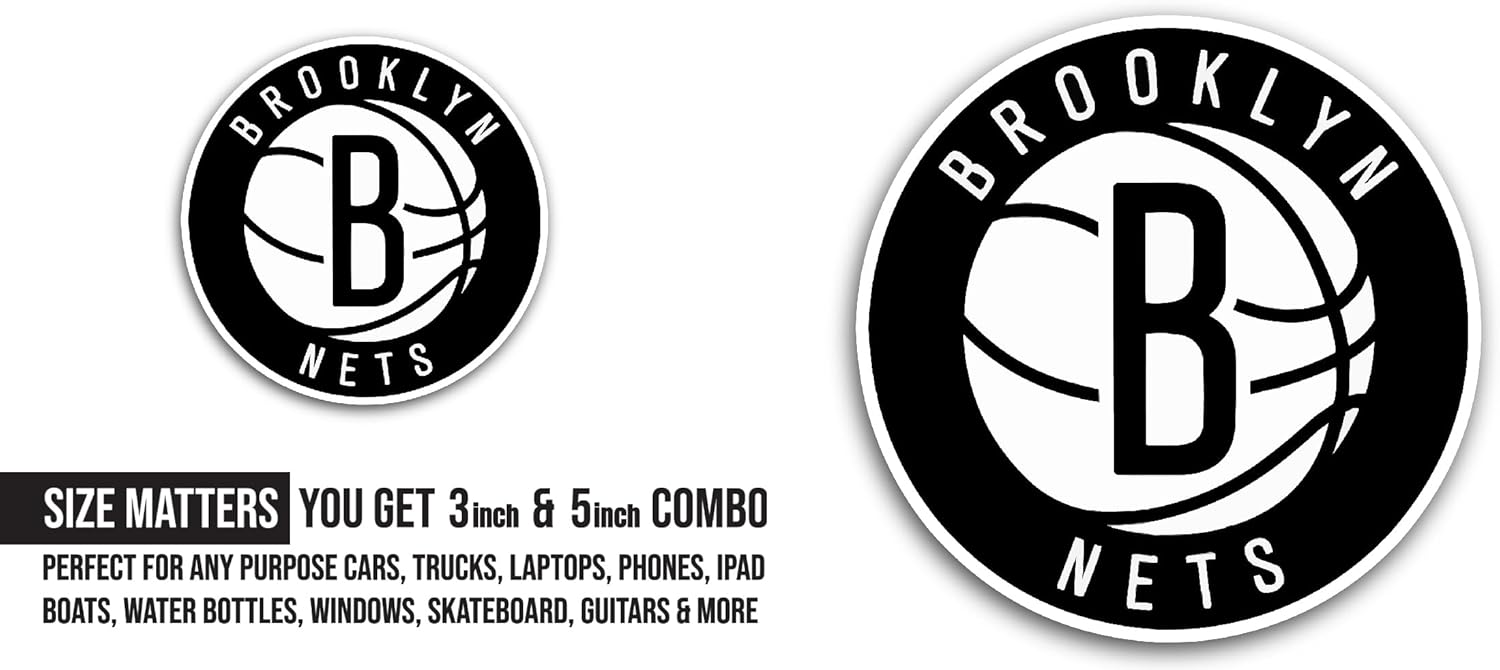 2 (Pieces) 3" and 5" Br00klyn Nets Logo Decal Sticker, Waterproof Vinyl Decals for Many Purpose Like Cars, Trucks, Laptops, Phones, Windows and More
