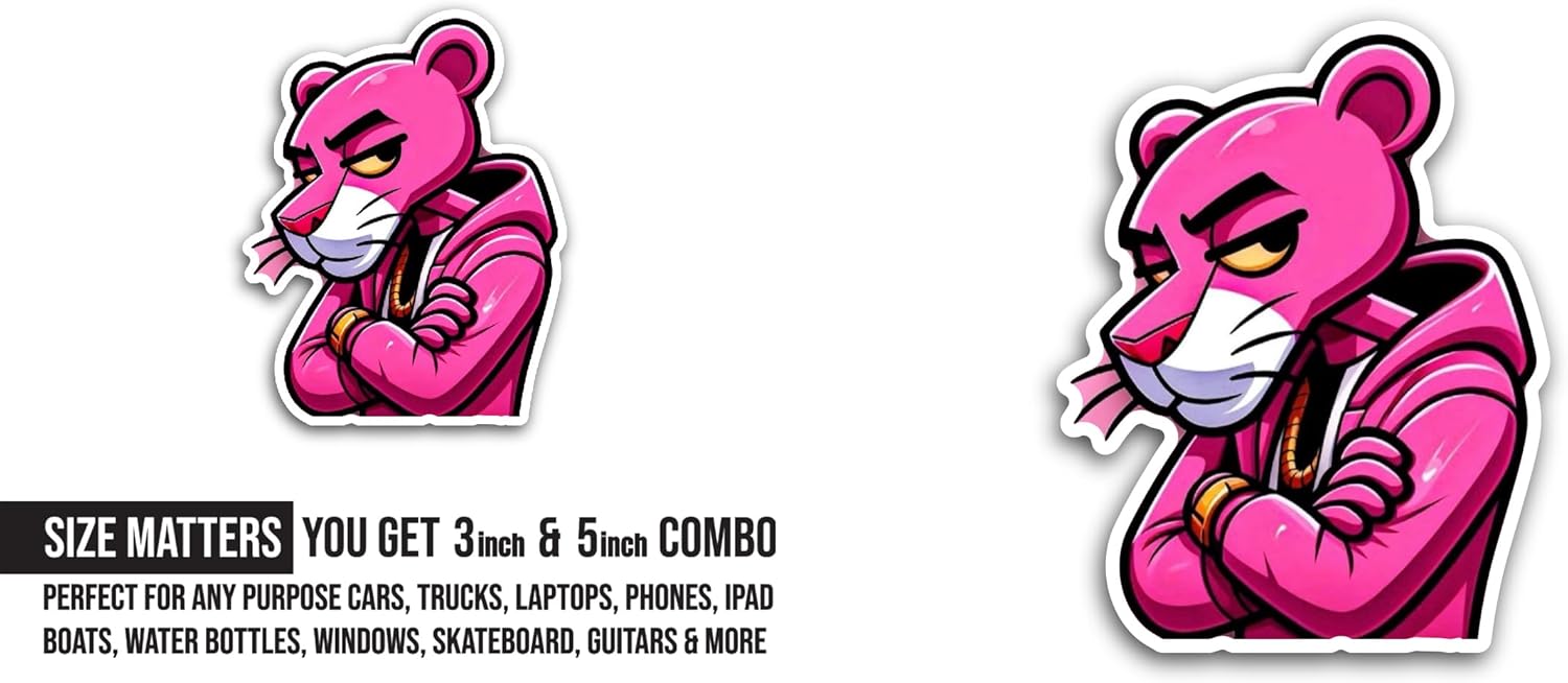 2 (Pieces) 3" and 5" Cartoon Sticker, Waterproof Vinyl Decals for Many Purpose Like Cars, Trucks, Laptops, Phones, Windows and More