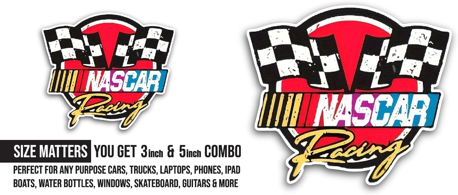 2 (Pieces) 3" and 5" NASCAR Racing Sticker, Waterproof Vinyl Decals for Many Purpose Like Cars, Trucks, Laptops, Phones, Windows and More