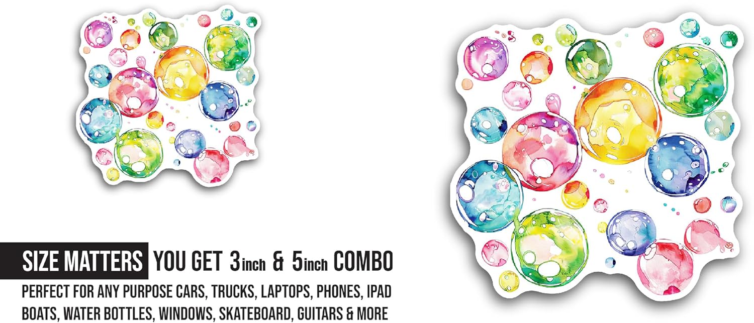 2 (Pieces) 3" and 5" Colored Bubbles Sticker, Waterproof Vinyl Decals for Many Purpose Like Cars, Trucks, Laptops, Phones, Windows and More