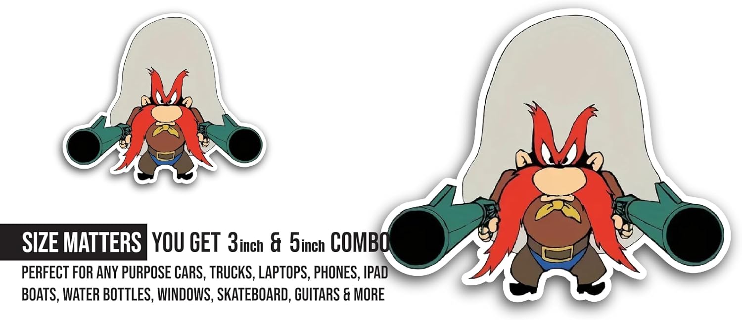 2 (Pieces) 3" and 5" Man with Guns Sticker, Waterproof Vinyl Decals for Many Purpose Like Cars, Trucks, Laptops, Phones, Windows and More