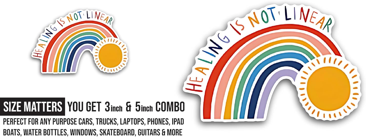2 (Pieces) 3" and 5" Healing is Not Linear Sticker, Waterproof Vinyl Decals for Many Purpose Like Cars, Trucks, Laptops, Phones, Windows and More