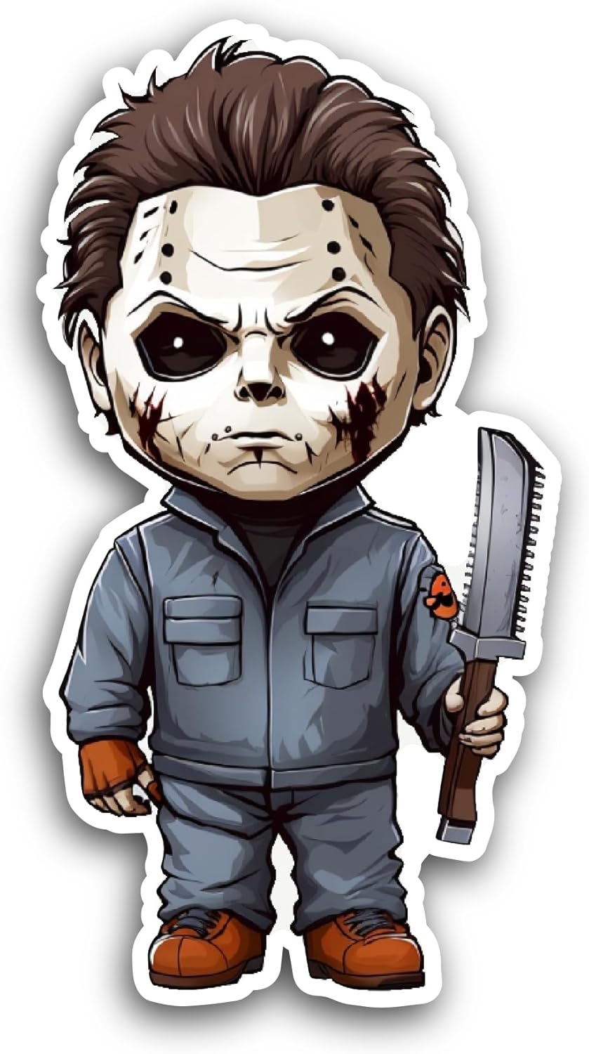 2 (Pieces) 3" and 5" Zombie with Mask and Knife Sticker, Waterproof Vinyl Decals for Many Purpose Like Cars, Trucks, Laptops, Phones, Windows and More