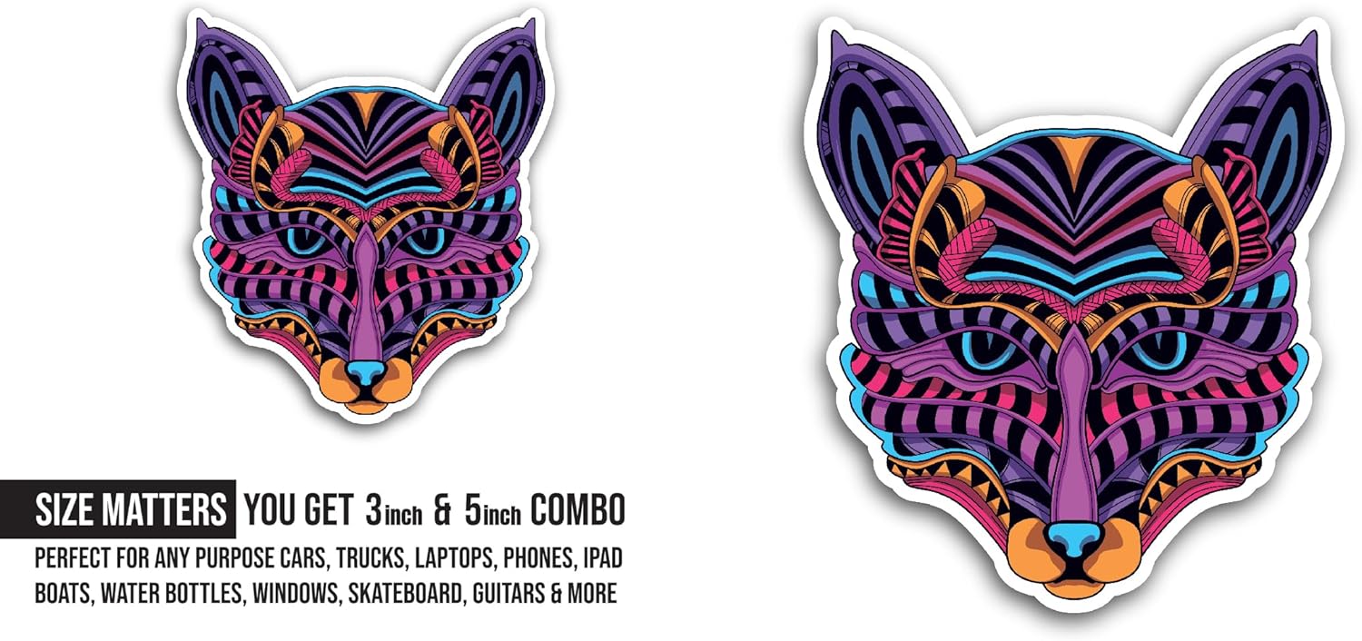 2 (Pieces) 3" and 5" Glow Color Wolf Sticker, Waterproof Vinyl Decals for Many Purpose Like Cars, Trucks, Laptops, Phones, Windows and More