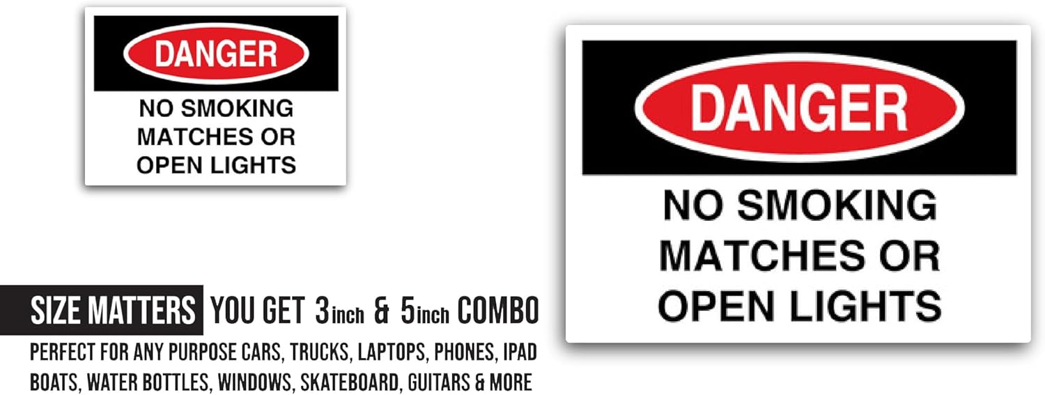 2 (Pieces) 3" and 5" No Smoking Matches or Open Lights Sticker, Waterproof Vinyl Decals for Many Purpose Like Cars, Trucks, Laptops, Phones, Windows and More