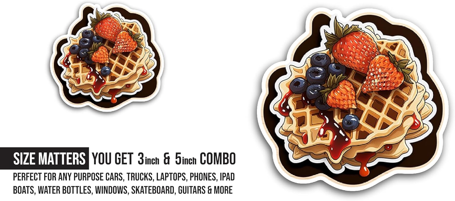 2 (Pieces) 3" and 5" Waffles Sticker, Waterproof Vinyl Decals for Many Purpose Like Cars, Trucks, Laptops, Phones, Windows and More