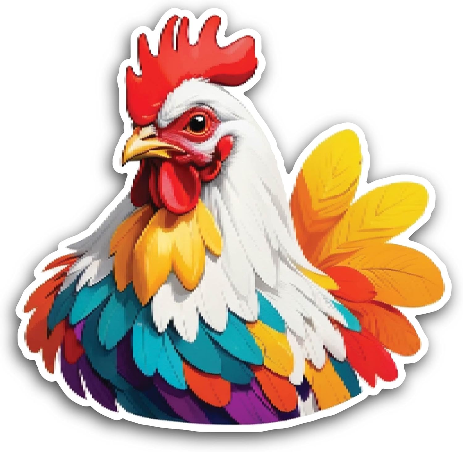 2 (Pieces) 3" and 5" Colorful Cartoon Rooster Sticker, Waterproof Vinyl Decals for Many Purpose Like Cars, Trucks, Laptops, Phones, Windows and More