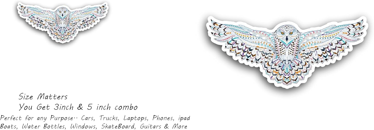 2 (Pieces) 3" and 5" Owl Vinyl Decal Sticker, Waterproof Vinyl Decals for Many Purpose Like Cars, Trucks, Laptops, Phones, Windows and More