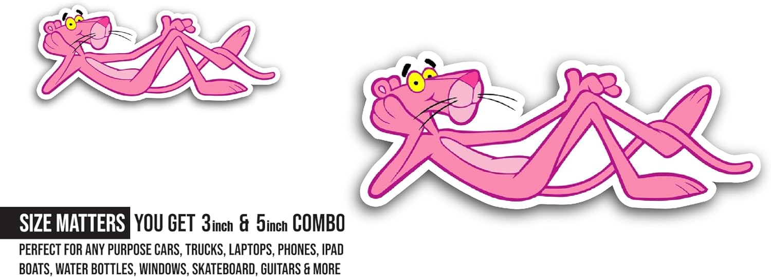 2 (Pieces) 3" and 5" Cute Pink Color Panther Sticker, Waterproof Vinyl Decals for Many Purpose Like Cars, Trucks, Laptops, Phones, Windows and More
