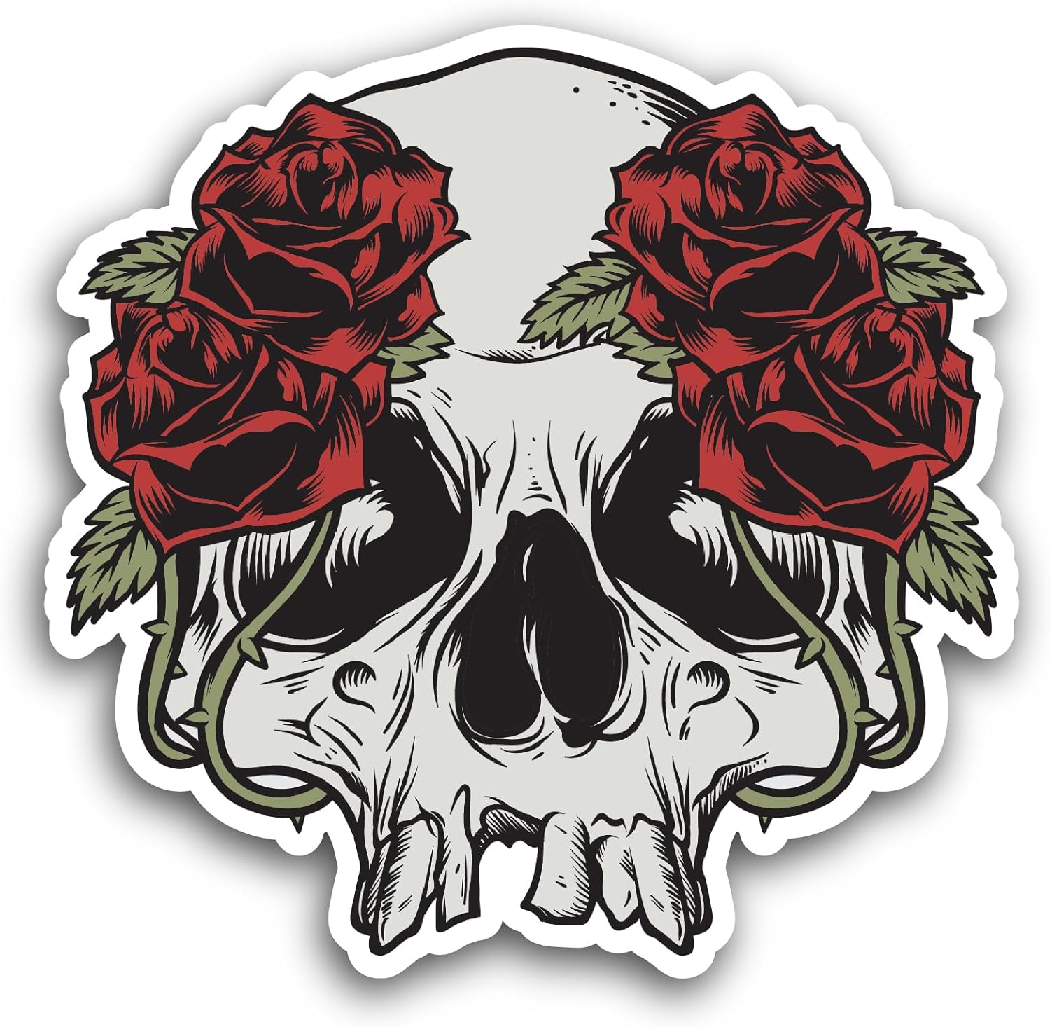 2 (Pieces) 3" and 5" Skull and Roses Sticker, Waterproof Vinyl Decals for Many Purpose Like Cars, Trucks, Laptops, Phones, Windows and More