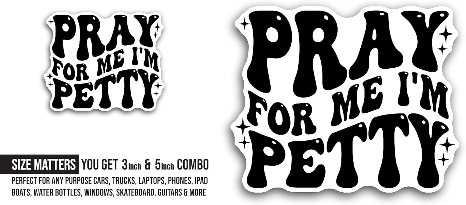 2 (Pieces) 3" and 5" Pray for Me Text Sticker, Waterproof Vinyl Decals for Many Purpose Like Cars, Trucks, Laptops, Phones, Windows and More