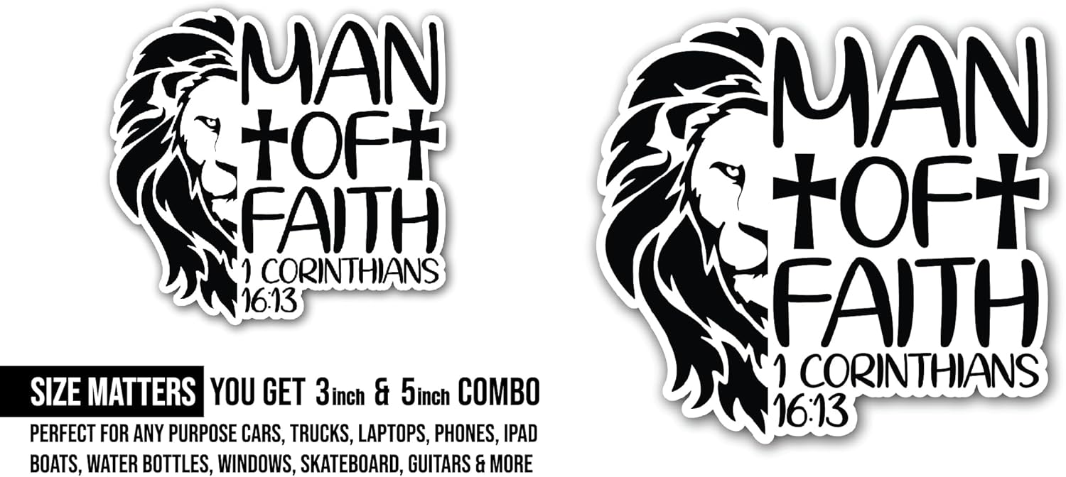 2 (Pieces) 3" and 5" Man of Faith Sticker, Waterproof Vinyl Decals for Many Purpose Like Cars, Trucks, Laptops, Phones, Windows and More