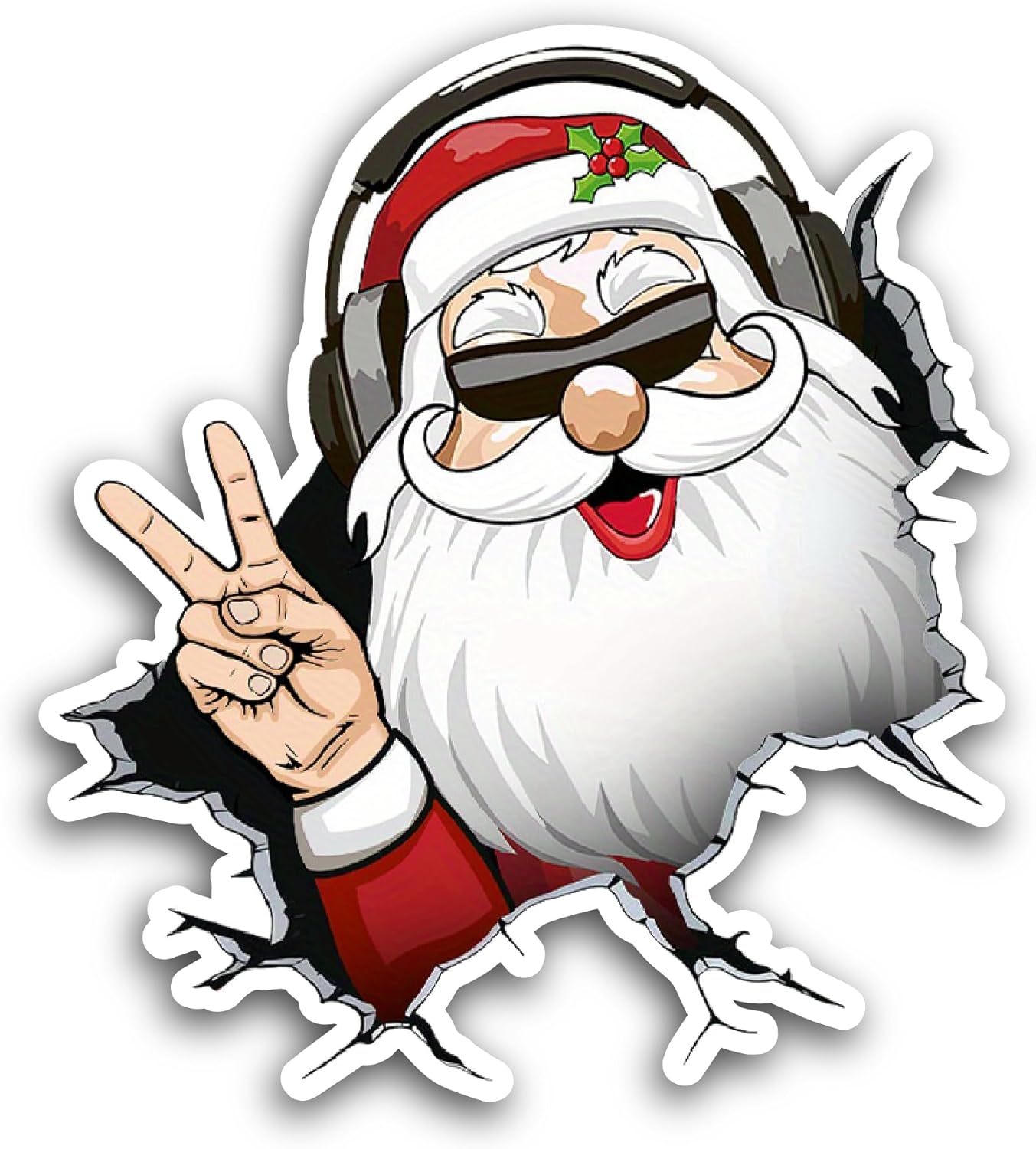 2 (Pieces) 3" and 5" Christmas Santa in Sunglasses Sticker, Waterproof Vinyl Decals for Many Purpose Like Cars, Trucks, Laptops, Phones, Windows and More