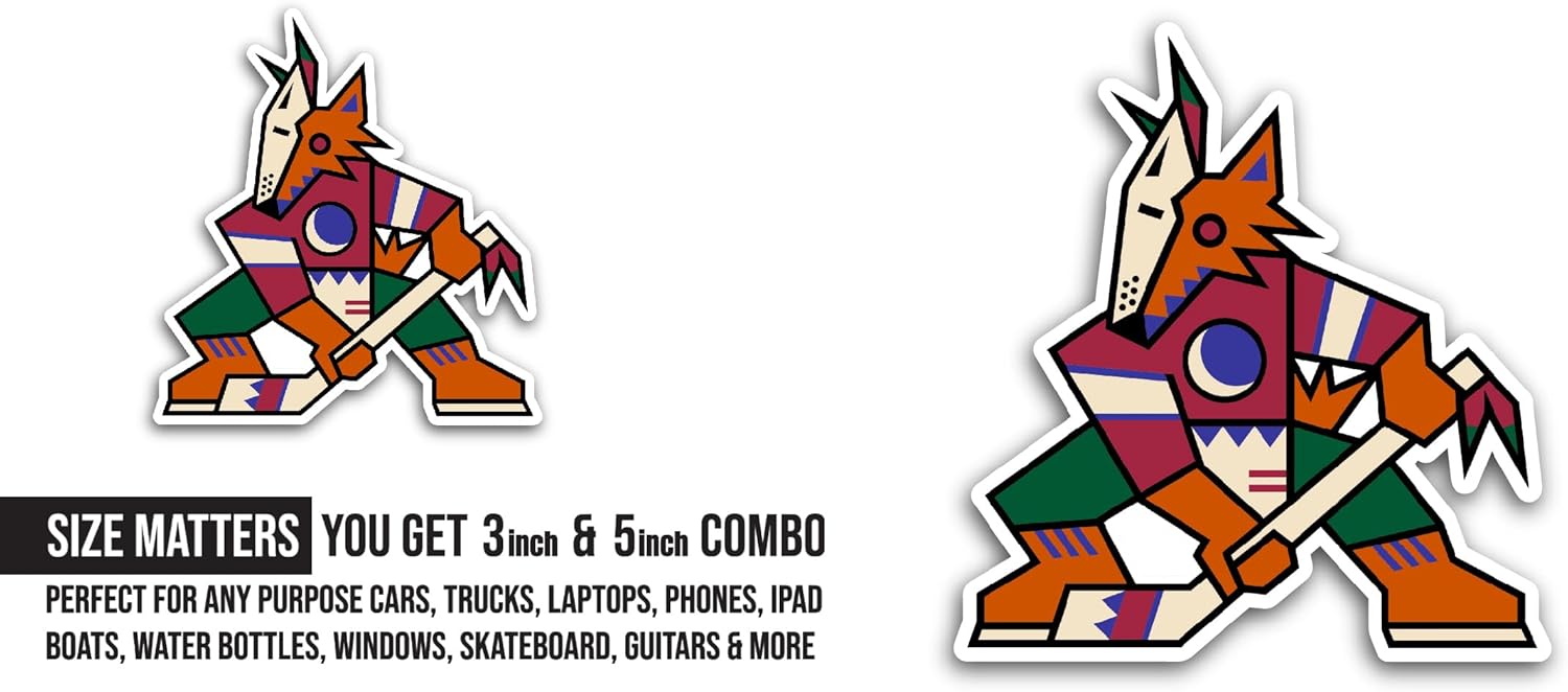 2 (Pieces) 3" and 5" Ariz0na Coyotes Sticker, Waterproof Vinyl Decals for Many Purpose Like Cars, Trucks, Laptops, Phones, Windows and More