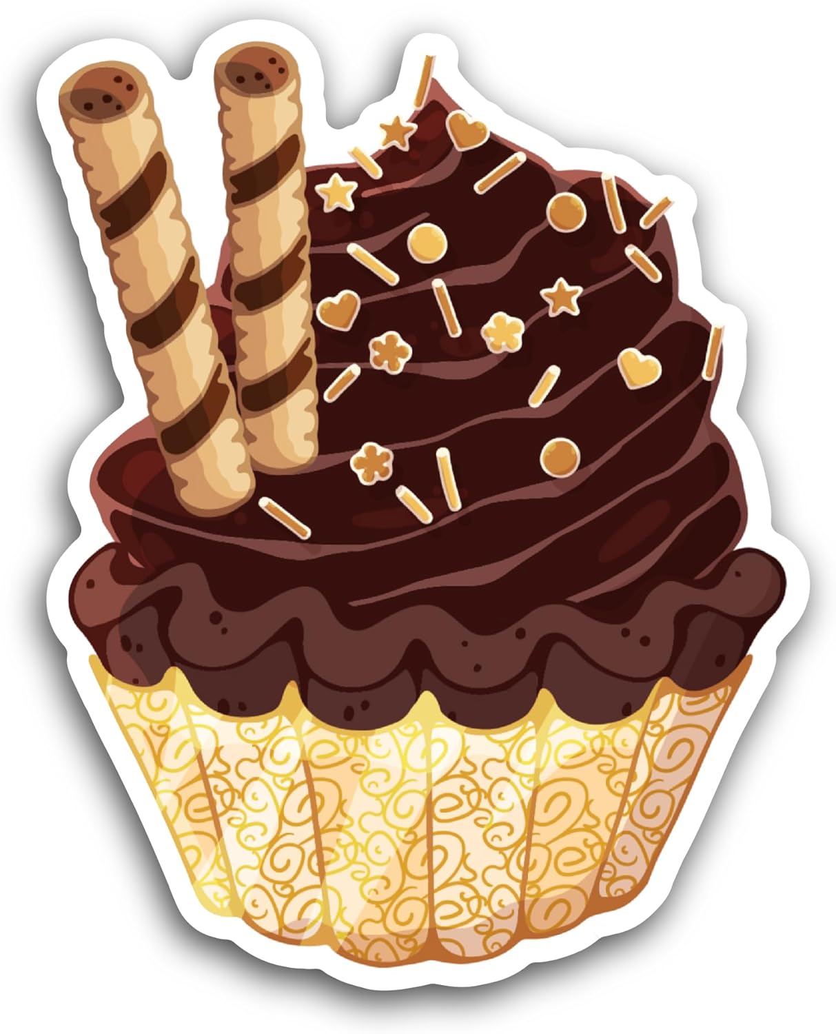 2 (Pieces) 3" and 5" Chocolate Cupcake Sticker, Waterproof Vinyl Decals for Many Purpose Like Cars, Trucks, Laptops, Phones, Windows and More