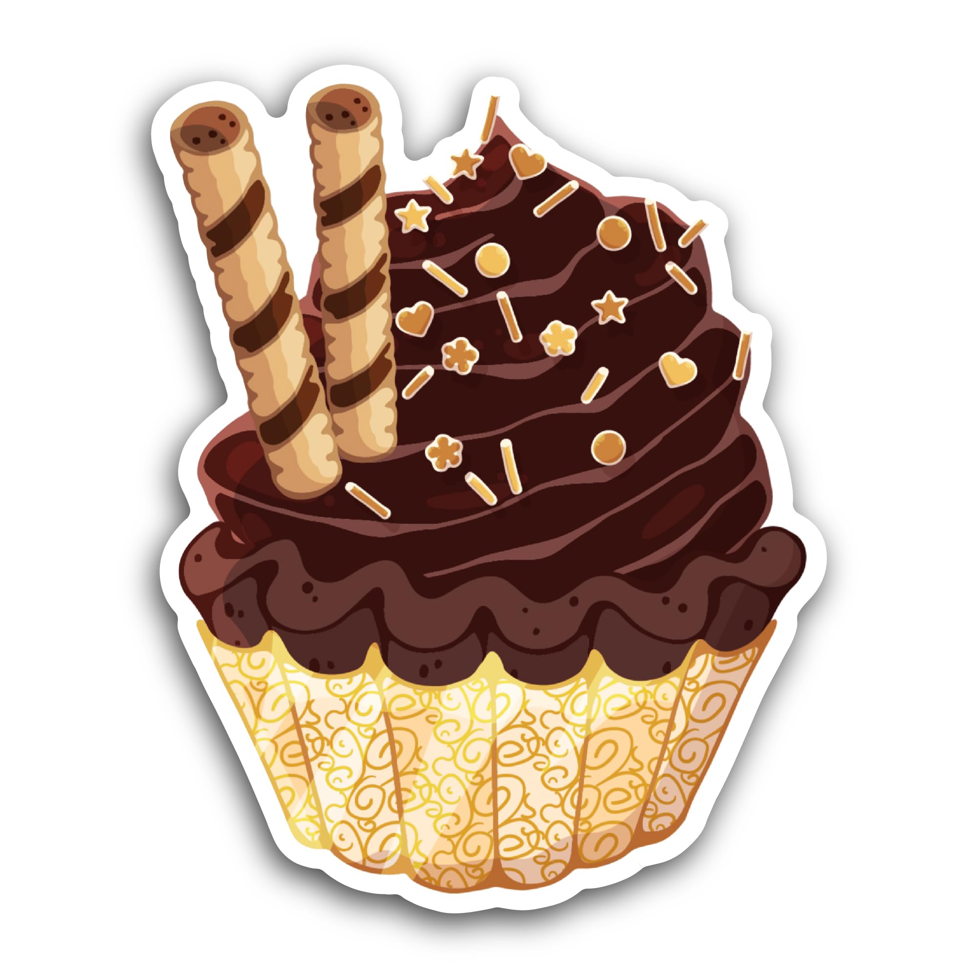 2 (Pieces) 3" and 5" Chocolate Cupcake Sticker, Waterproof Vinyl Decals for Many Purpose Like Cars, 
