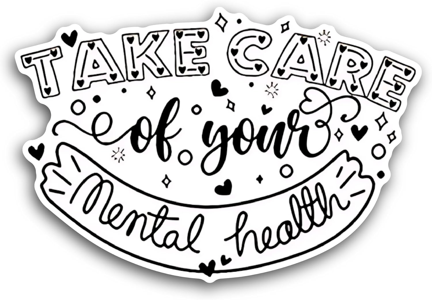 2 (Pieces) 3" and 5" Take Care of Your Mental Health Sticker, Waterproof Vinyl Decals for Many Purpose Like Cars, Trucks, Laptops, Phones, Windows and More