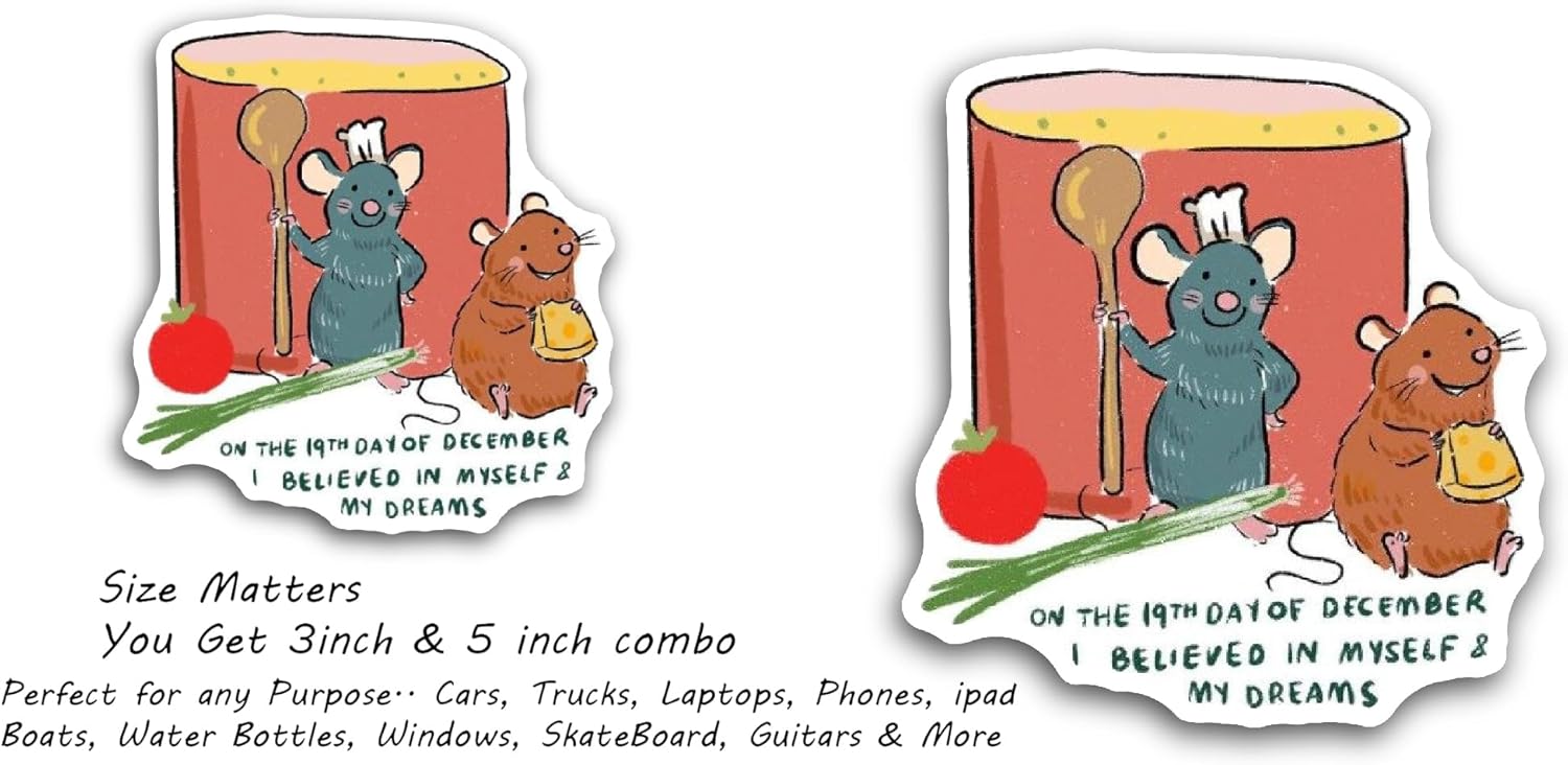2 (Pieces) 3" and 5" Rat Cook Sticker, Waterproof Vinyl Decals for Many Purpose Like Cars, Trucks, Laptops, Phones, Windows and More