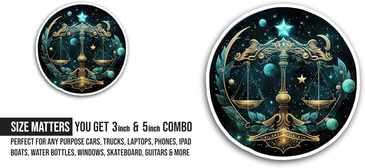2 (Pieces) 3" and 5" Zodiac Sign with Scale Sticker, Waterproof Vinyl Decals for Many Purpose Like Cars, Trucks, Laptops, Phones, Windows and More