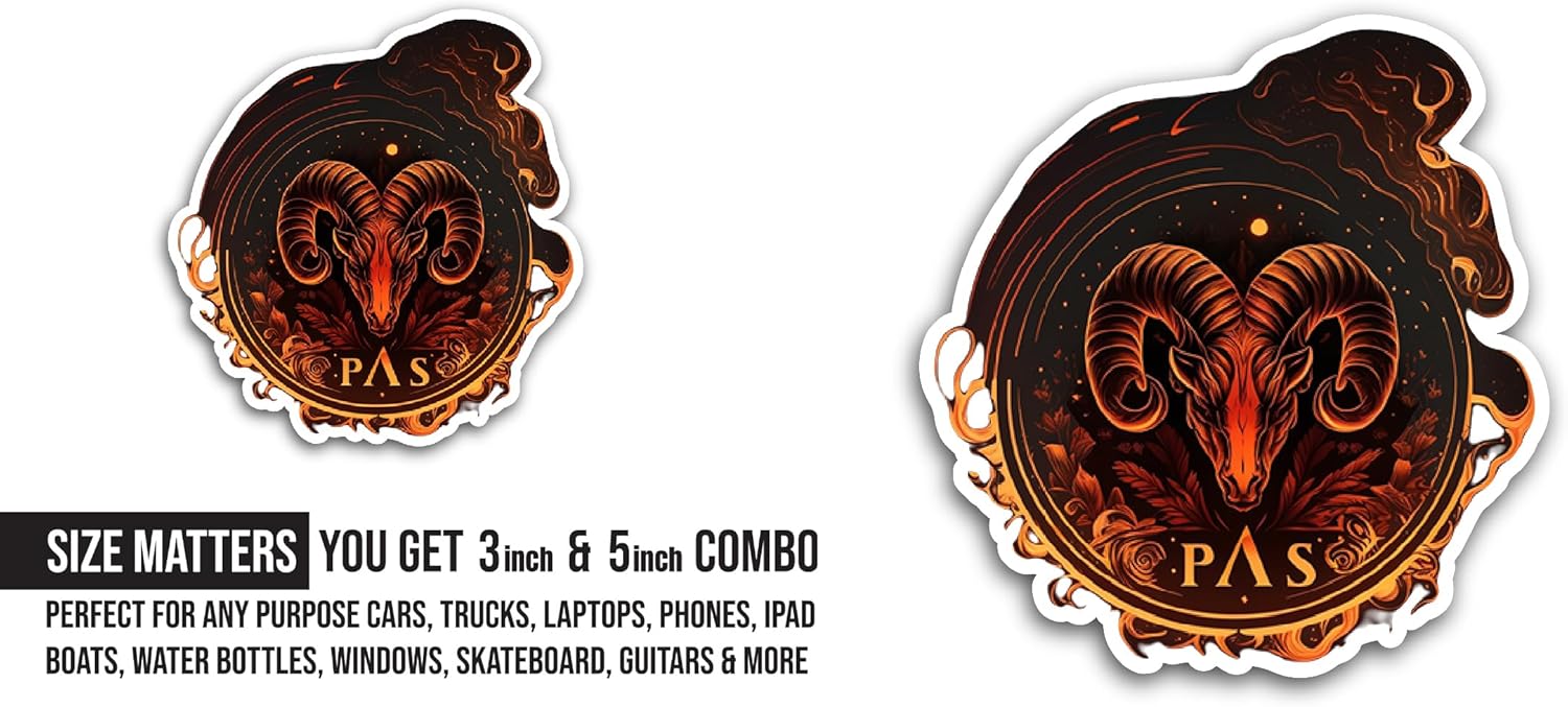 2 (Pieces) 3" and 5" Zodiac Sign of Aries Sticker, Waterproof Vinyl Decals for Many Purpose Like Cars, Trucks, Laptops, Phones, Windows and More