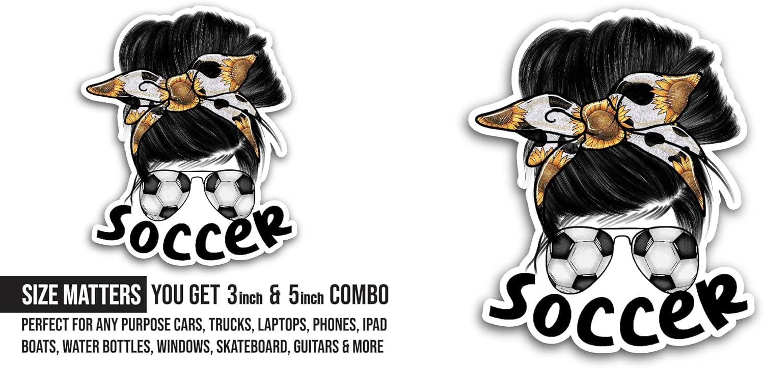 2 (Pieces) 3" and 5" Soccer Sticker, Waterproof Vinyl Decals for Many Purpose Like Cars, Trucks, Laptops, Phones, Windows and More