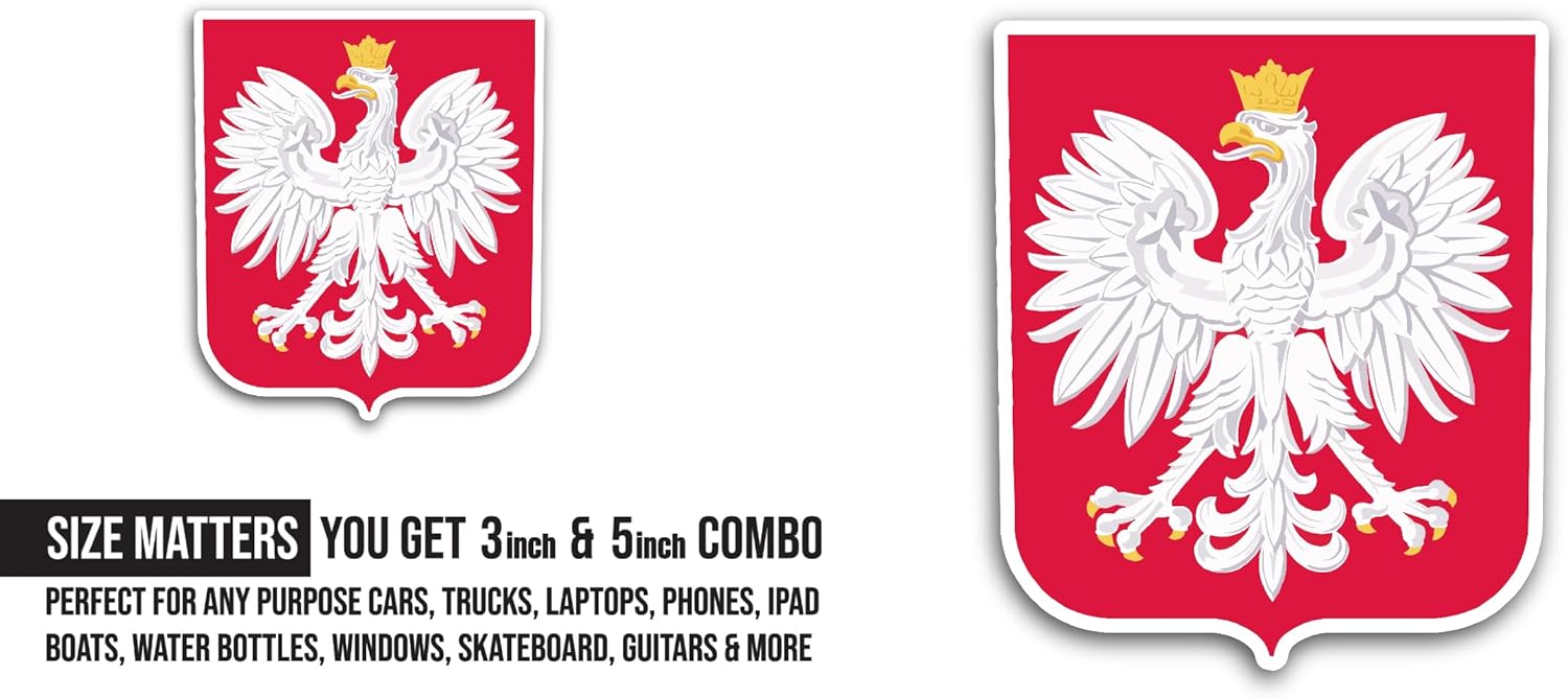 2 (Pieces) 3" and 5" C0at of arms 0f P0land Sticker, Waterproof Vinyl Decals for Many Purpose Like Cars, Trucks, Laptops, Phones, Windows and More