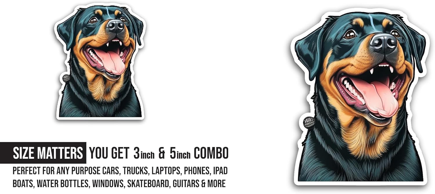 2 (Pieces) 3" and 5" Rottweiler Dog Sticker, Waterproof Vinyl Decals for Many Purpose Like Cars, Trucks, Laptops, Phones, Windows and More