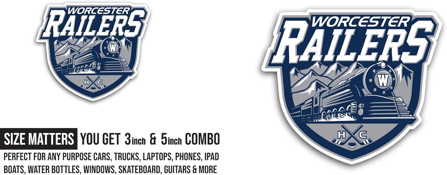 2 (Pieces) 3" and 5" W0rcester Railers Sticker, Waterproof Vinyl Decals for Many Purpose Like Cars, Trucks, Laptops, Phones, Windows and More