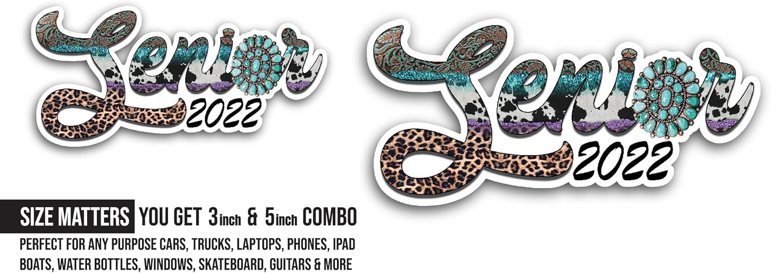 2 (Pieces) 3" and 5" Senior Sticker, Waterproof Vinyl Decals for Many Purpose Like Cars, Trucks, Laptops, Phones, Windows and More