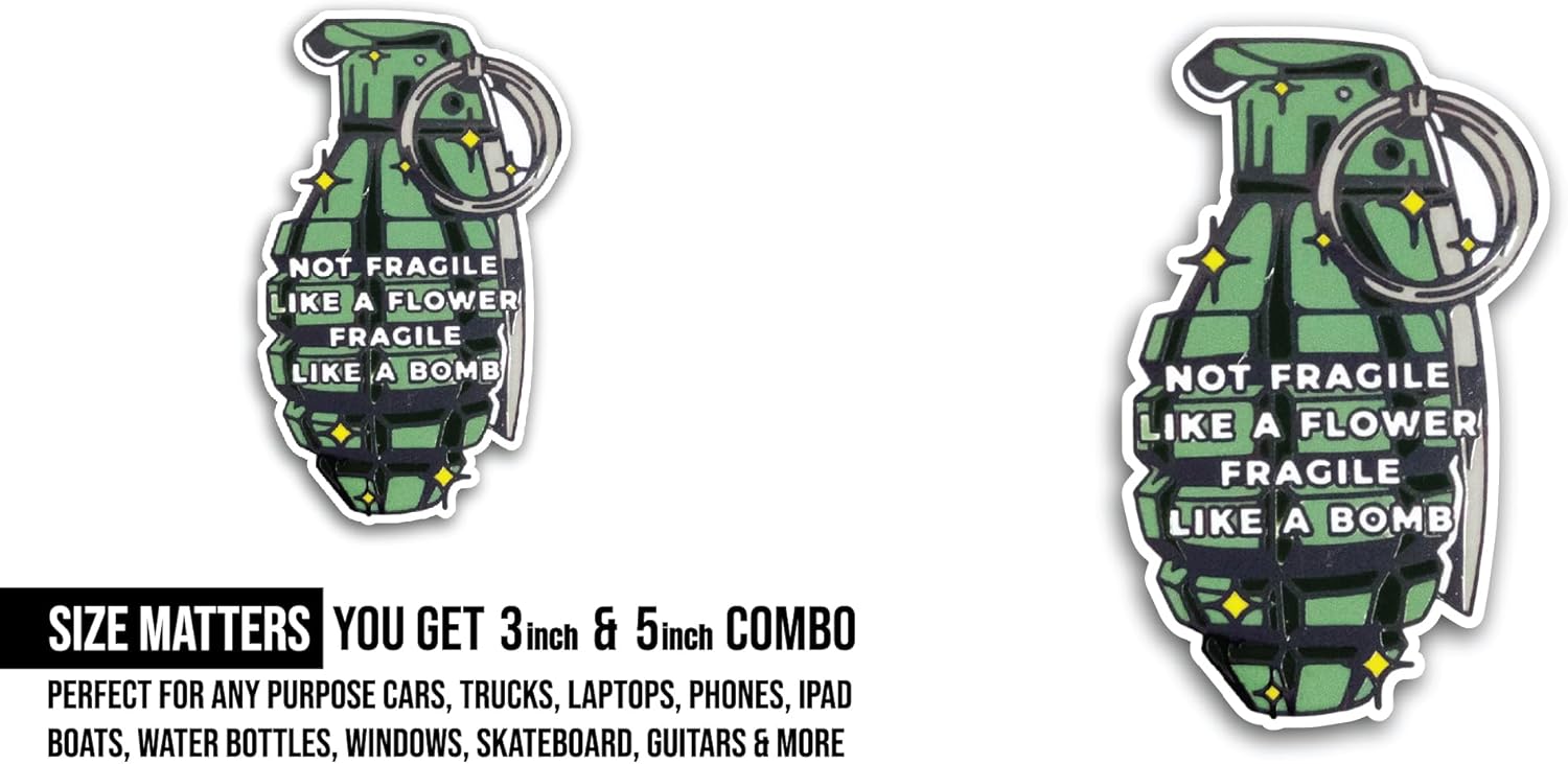 2 (Pieces) 3" and 5" Not Fragile Like A Flower Sticker, Waterproof Vinyl Decals for Many Purpose Like Cars, Trucks, Laptops, Phones, Windows and More