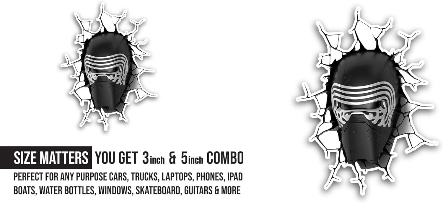 2 (Pieces) 3" and 5" Black Mask Sticker, Waterproof Vinyl Decals for Many Purpose Like Cars, Trucks, Laptops, Phones, Windows and More