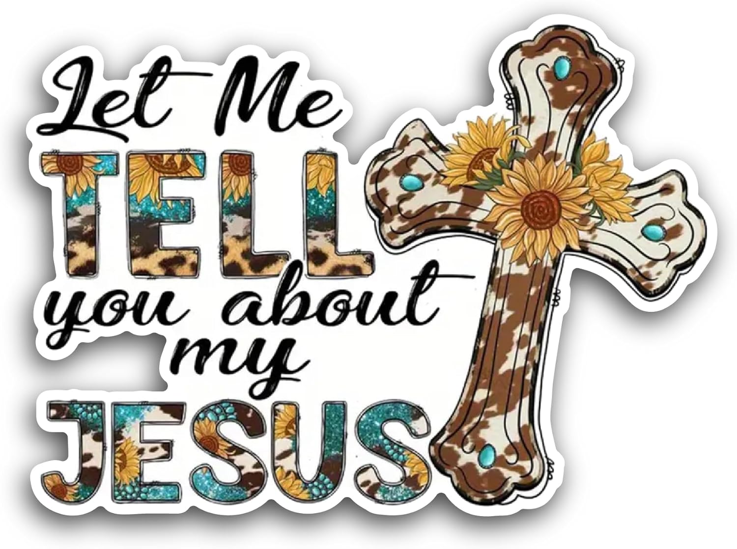2 (Pieces) 3" and 5" Let Me Tell You About My Jesus Text Sticker, Waterproof Vinyl Decals for Many Purpose Like Cars, Trucks, Laptops, Phones, Windows and More