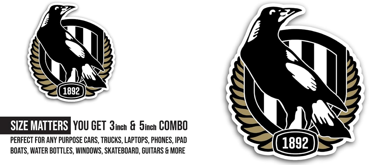 2 (Pieces) 3" and 5" C0llingwood Football Club Decal Sticker, Waterproof Vinyl Decals for Many Purpose Like Cars, Trucks, Laptops, Phones, Windows and More