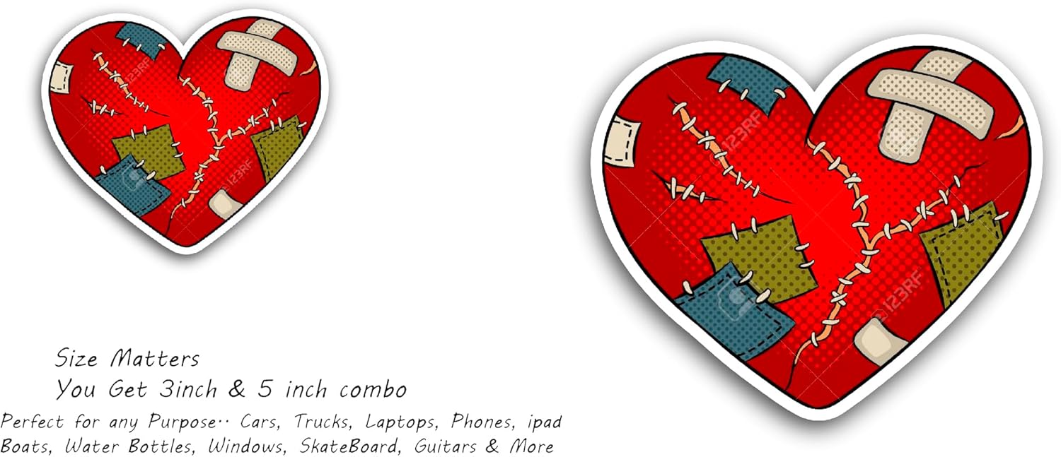 2 (Pieces) 3" and 5" Cute Heart Shaped Vinyl Decals Sticker, Waterproof Vinyl Decals for Many Purpose Like Cars, Trucks, Laptops, Phones, Windows and More